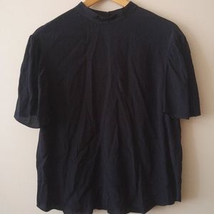 High-Neck Black Loose Fitting Shirt